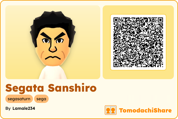 Segata Sanshiro, a male Mii  with tags: segasaturn, sega