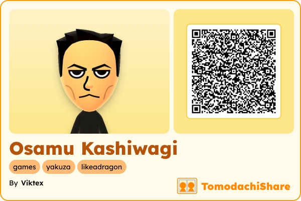 Osamu Kashiwagi, a male Mii  with tags: games, yakuza, likeadragon