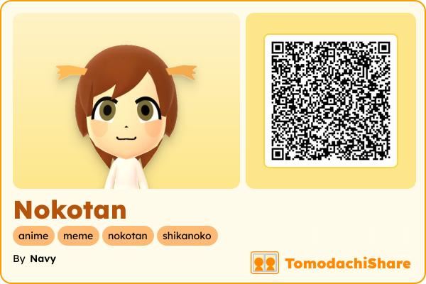 Nokotan, a female Mii  with tags: anime, meme, nokotan, shikanoko