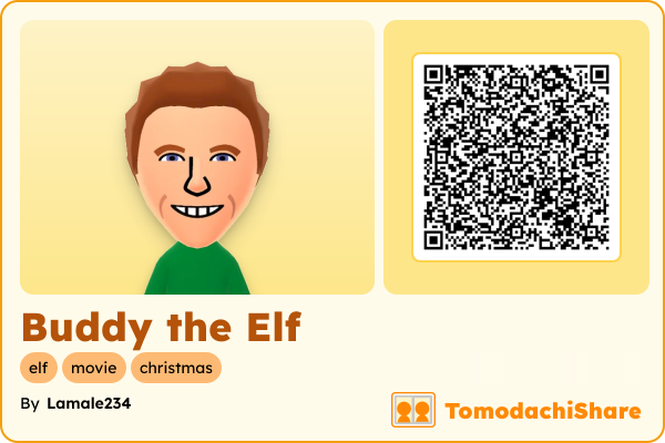 Buddy the Elf, a male Mii  with tags: elf, movie, christmas