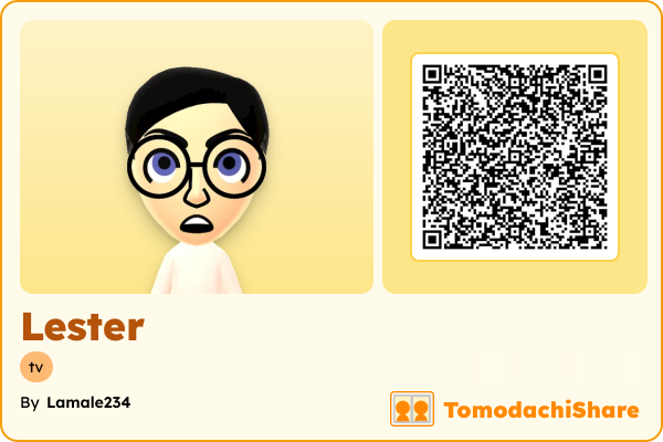 Lester, a male Mii  with tags: tv