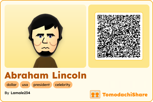 Abraham Lincoln, a male Mii  with tags: dollar, usa, president, celebrity