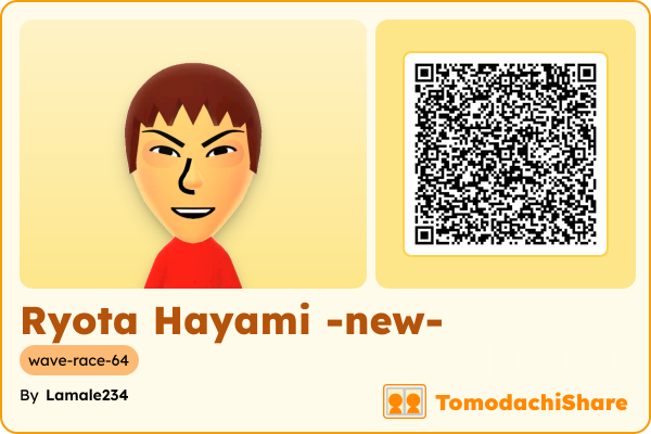 Ryota Hayami -new-, a male Mii  with tags: wave-race-64
