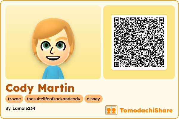 Cody Martin, a male Mii  with tags: tzozac, thesuitelifeofzackandcody, disney
