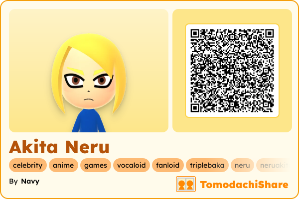 Akita Neru, a female Mii  with tags: celebrity, anime, games, vocaloid, fanloid, triplebaka, neru, neruakita