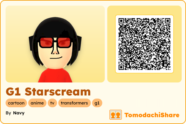 G1 Starscream, a male Mii  with tags: cartoon, anime, tv, transformers, g1