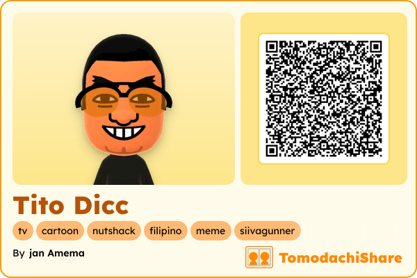 Tito Dicc, a male Mii  with tags: tv, cartoon, nutshack, filipino, meme, siivagunner