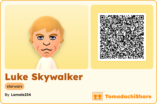 Luke Skywalker, a male Mii  with tags: starwars