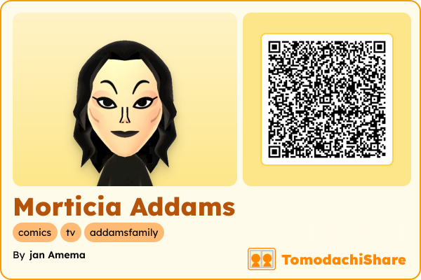 Morticia Addams, a female Mii  with tags: comics, tv, addamsfamily