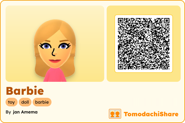 Barbie, a female Mii  with tags: toy, doll, barbie