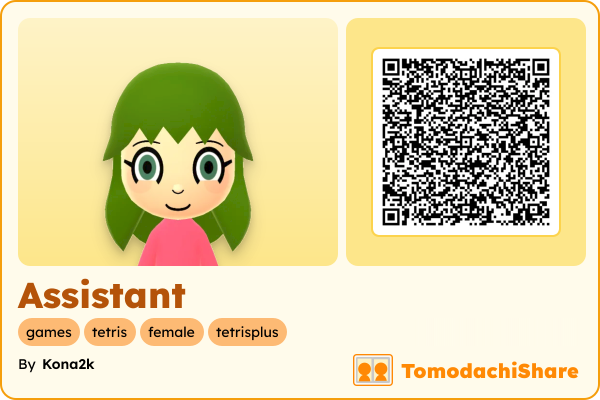 Assistant, a female Mii  with tags: games, tetris, female, tetrisplus