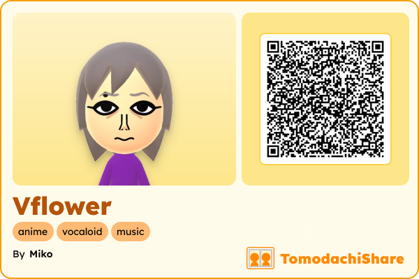 Vflower, a female Mii  with tags: anime, vocaloid, music