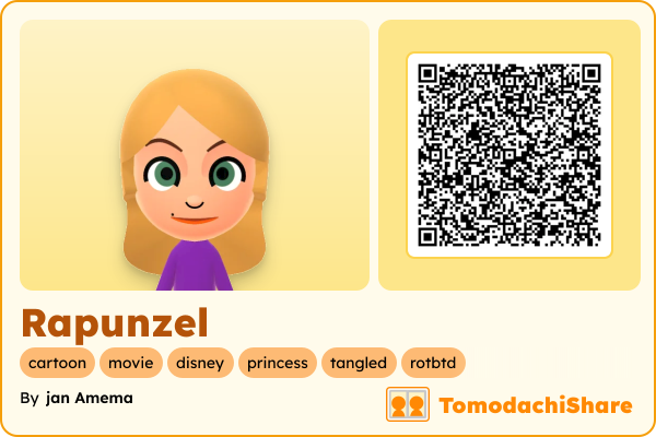 Rapunzel, a female Mii  with tags: cartoon, movie, disney, princess, tangled, rotbtd