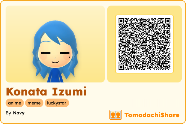 Konata Izumi, a female Mii  with tags: anime, meme, luckystar