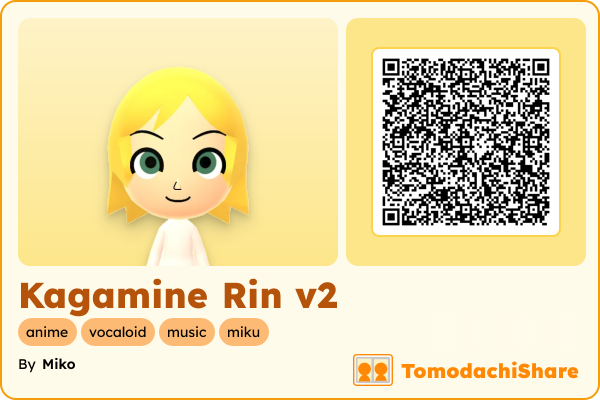 Kagamine Rin v2, a female Mii  with tags: anime, vocaloid, music, miku