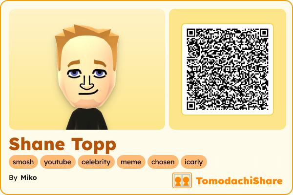 Shane Topp, a male Mii  with tags: smosh, youtube, celebrity, meme, chosen, icarly