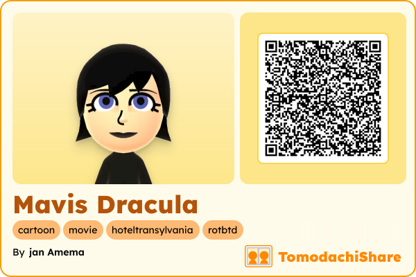Mavis Dracula, a female Mii  with tags: cartoon, movie, hoteltransylvania, rotbtd