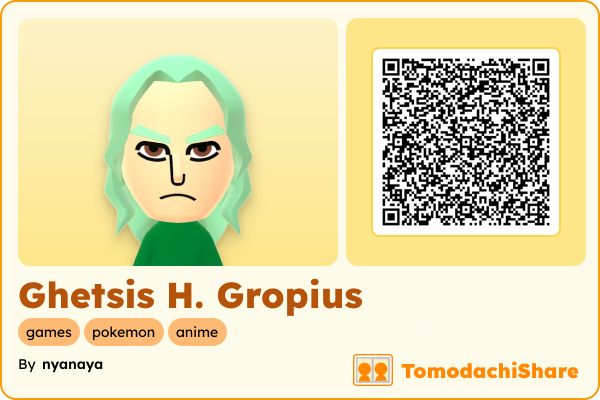 Ghetsis H. Gropius, a male Mii  with tags: games, pokemon, anime
