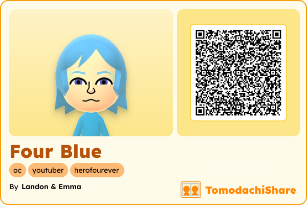 Four Blue, a male Mii  with tags: oc, youtuber, herofourever