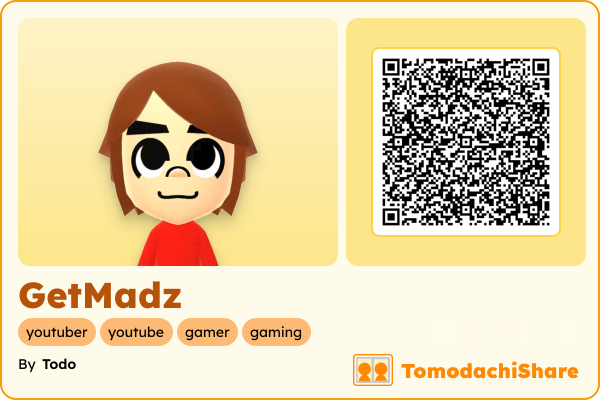 GetMadz, a male Mii  with tags: youtuber, youtube, gamer, gaming