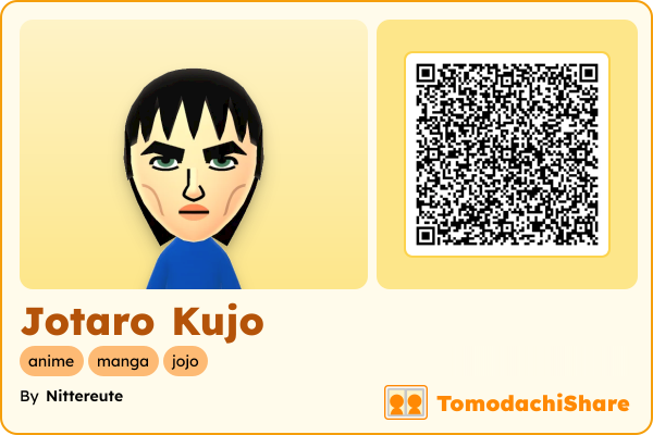 Jotaro Kujo, a male Mii  with tags: anime, manga, jojo