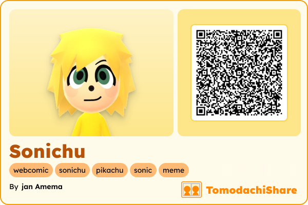 Sonichu, a male Mii  with tags: webcomic, sonichu, pikachu, sonic, meme