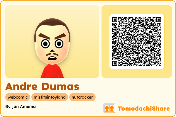 Andre Dumas, a male Mii  with tags: webcomic, misfitsintoyland, nutcracker