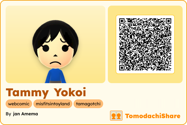 Tammy Yokoi, a male Mii  with tags: webcomic, misfitsintoyland, tamagotchi