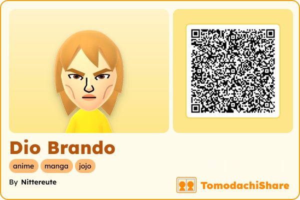 Dio Brando, a male Mii  with tags: anime, manga, jojo