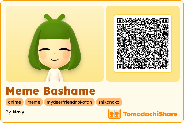 Meme Bashame, a female Mii  with tags: anime, meme, mydeerfriendnokotan, shikanoko