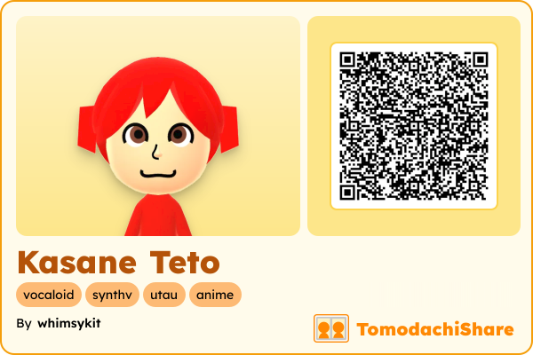 Kasane Teto, a female Mii  with tags: vocaloid, synthv, utau, anime