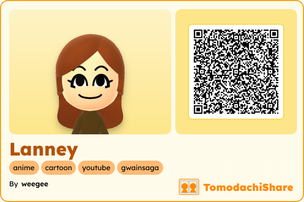 Lanney, a female Mii  with tags: anime, cartoon, youtube, gwainsaga