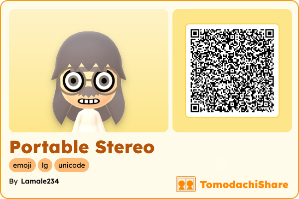Portable Stereo, a female Mii  with tags: emoji, lg, unicode