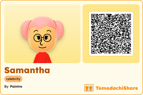 Samantha, a female Mii  with tags: celebrity