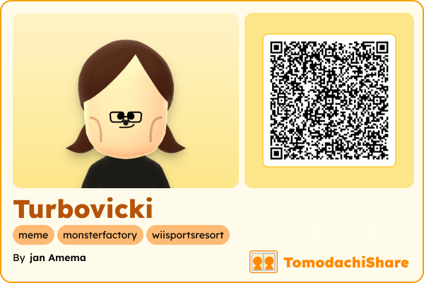 Turbovicki, a female Mii  with tags: meme, monsterfactory, wiisportsresort