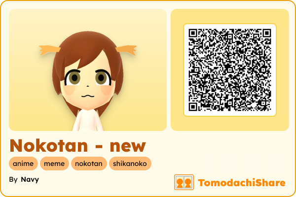 Nokotan - new, a female Mii  with tags: anime, meme, nokotan, shikanoko