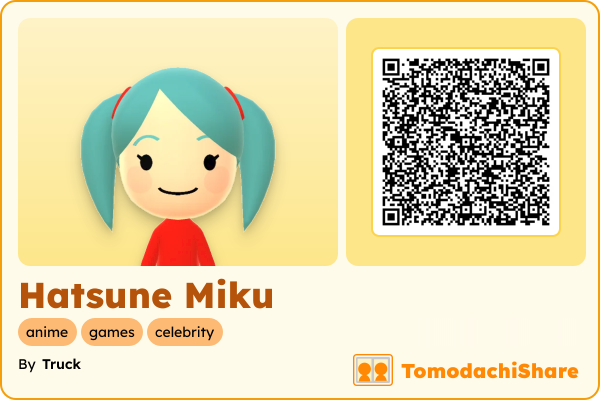 Hatsune Miku, a female Mii  with tags: anime, games, celebrity, lookididit