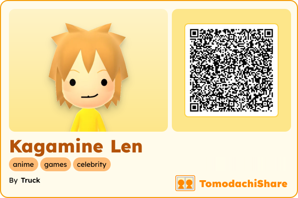 Kagamine Len, a male Mii  with tags: anime, games, celebrity