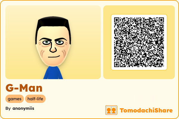 G-Man, a male Mii  with tags: games, half-life
