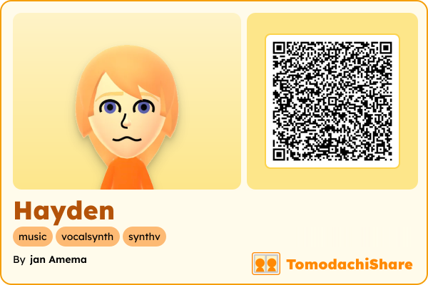 Hayden, a female Mii  with tags: music, vocalsynth, synthv
