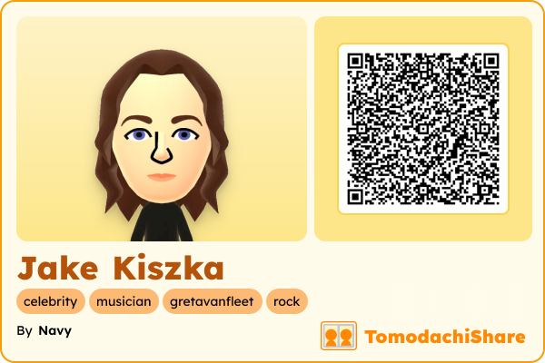 Jake Kiszka, a male Mii  with tags: celebrity, musician, gretavanfleet, rock