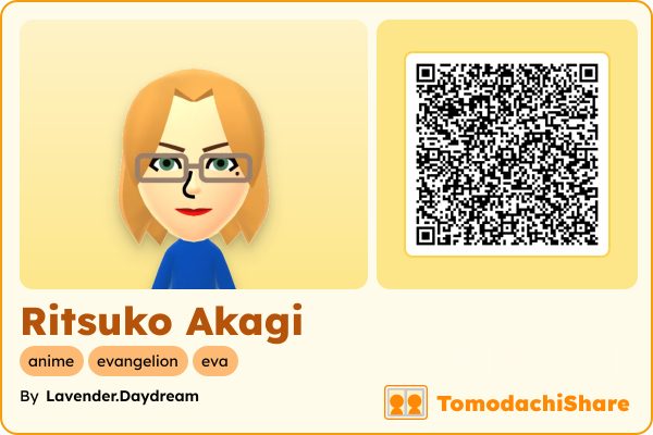 Ritsuko Akagi, a female Mii  with tags: anime, evangelion, eva