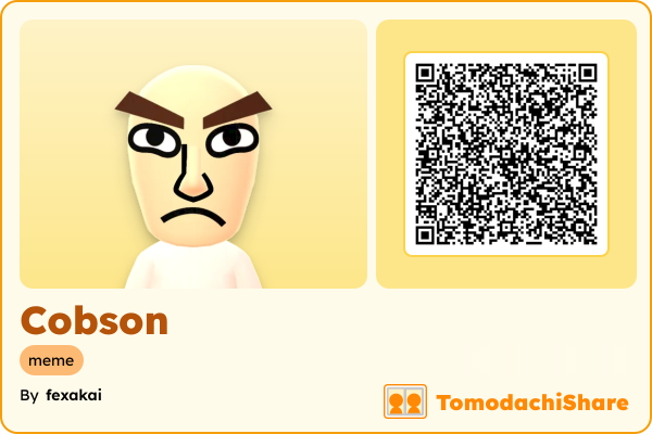 Cobson, a male Mii  with tags: meme