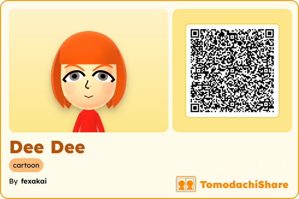 Dee Dee, a female Mii  with tags: cartoon