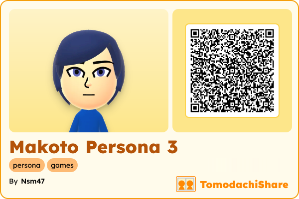 Makoto Persona 3, a male Mii  with tags: persona, games