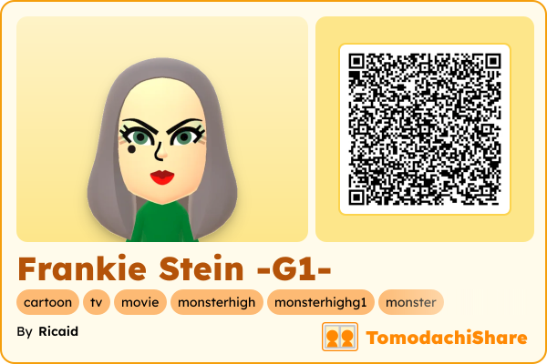 Frankie Stein -G1-, a female Mii  with tags: cartoon, tv, movie, monsterhigh, monsterhighg1, monster