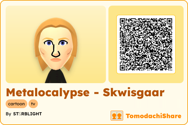 Metalocalypse - Skwisgaar, a male Mii  with tags: cartoon, tv