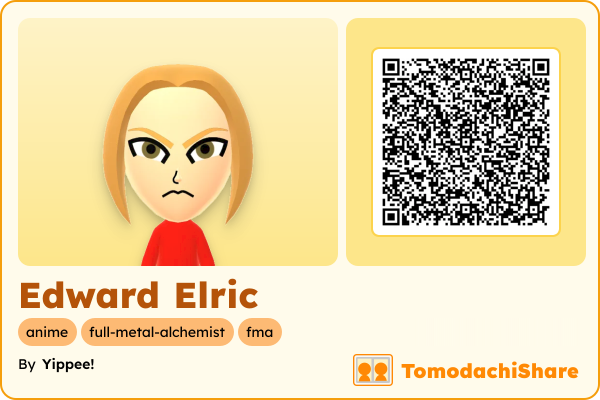 Edward Elric, a male Mii  with tags: anime, full-metal-alchemist, fma