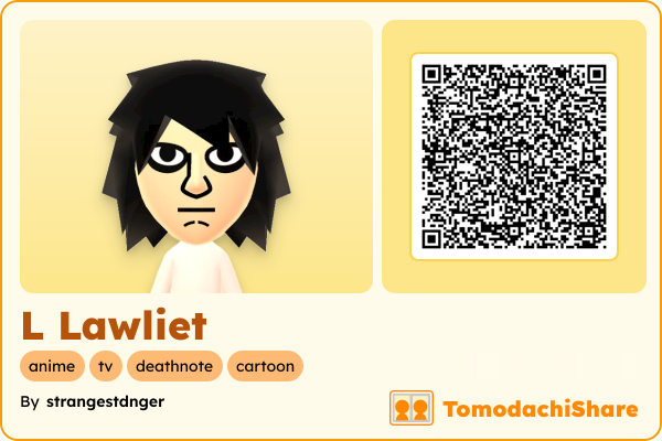 L Lawliet, a male Mii  with tags: anime, tv, deathnote, cartoon
