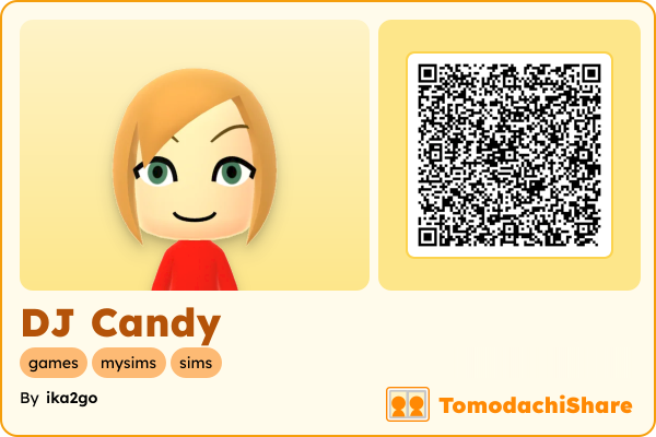 DJ Candy, a female Mii  with tags: games, mysims, sims